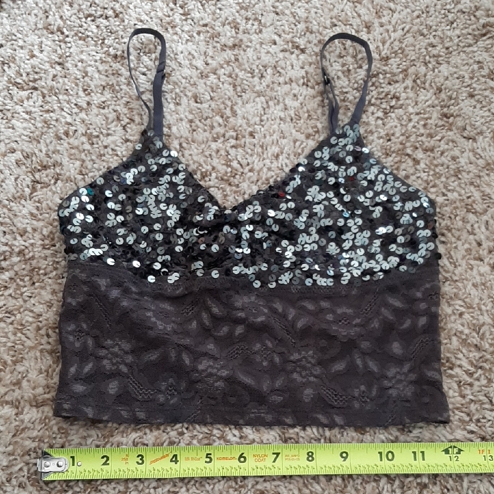 VS Sequin Lace Women's Bralette, Charcoal
